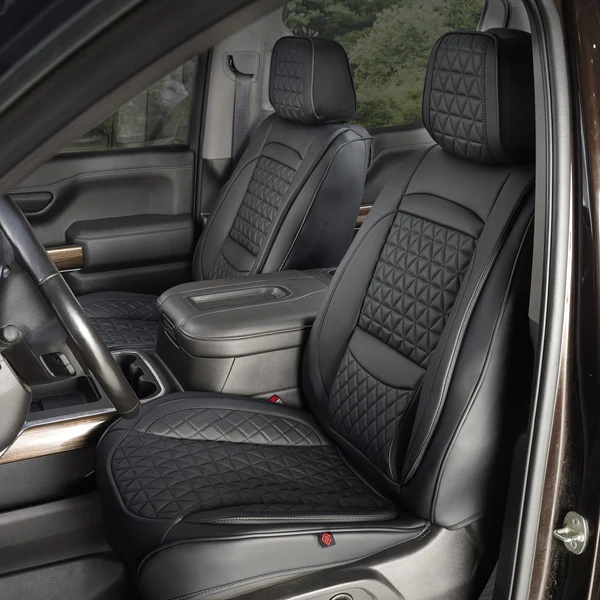 Alternative view of Black Breathable Waterproof Diamond Pattern Leather Seat Cover for Cars