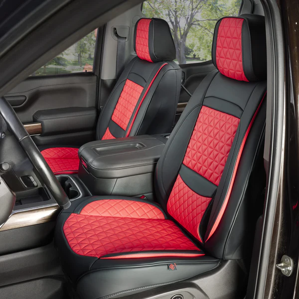 Alternative view of Black & Red Breathable Waterproof Diamond Pattern Leather Seat Cover for Cars