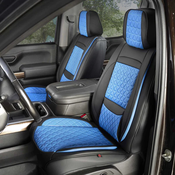 Alternative view of Black & Blue Breathable Waterproof Diamond Pattern Leather Seat Cover for Cars