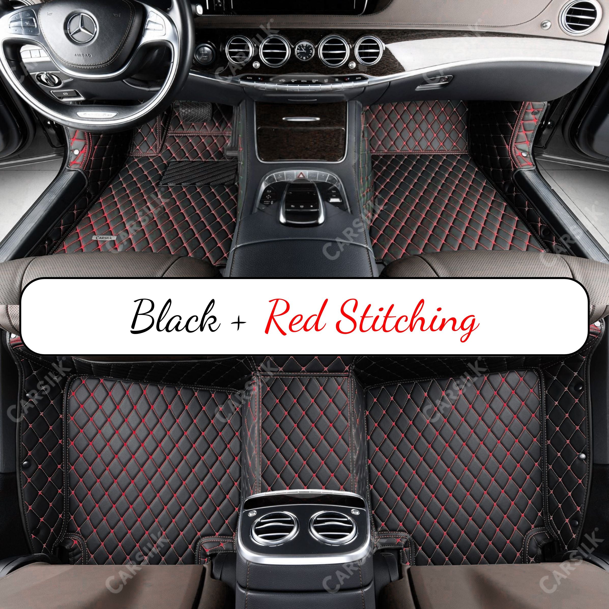BLACK & RED DIAMOND PATTERN CAR MATS SET