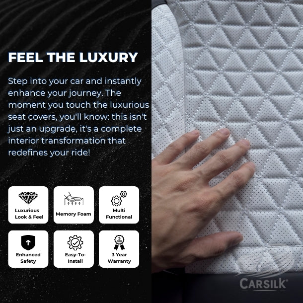 Alternative view of Black & White Breathable Waterproof Diamond Pattern Leather Seat Cover for Cars