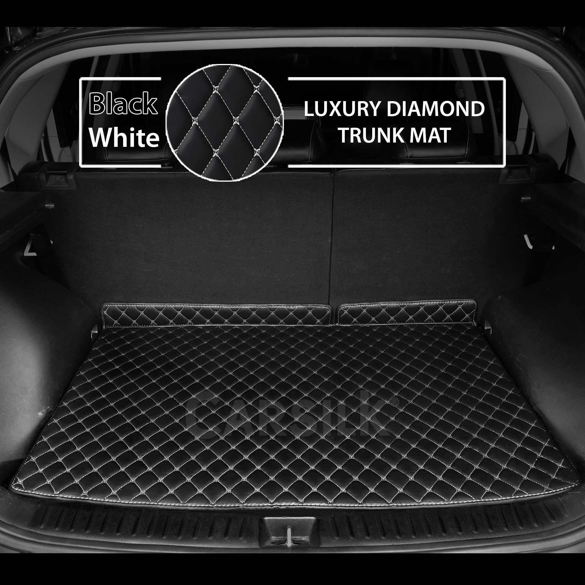BLACK & WHITE STITCHING DIAMOND LUXURY BASE TRUNK CAR MATS
