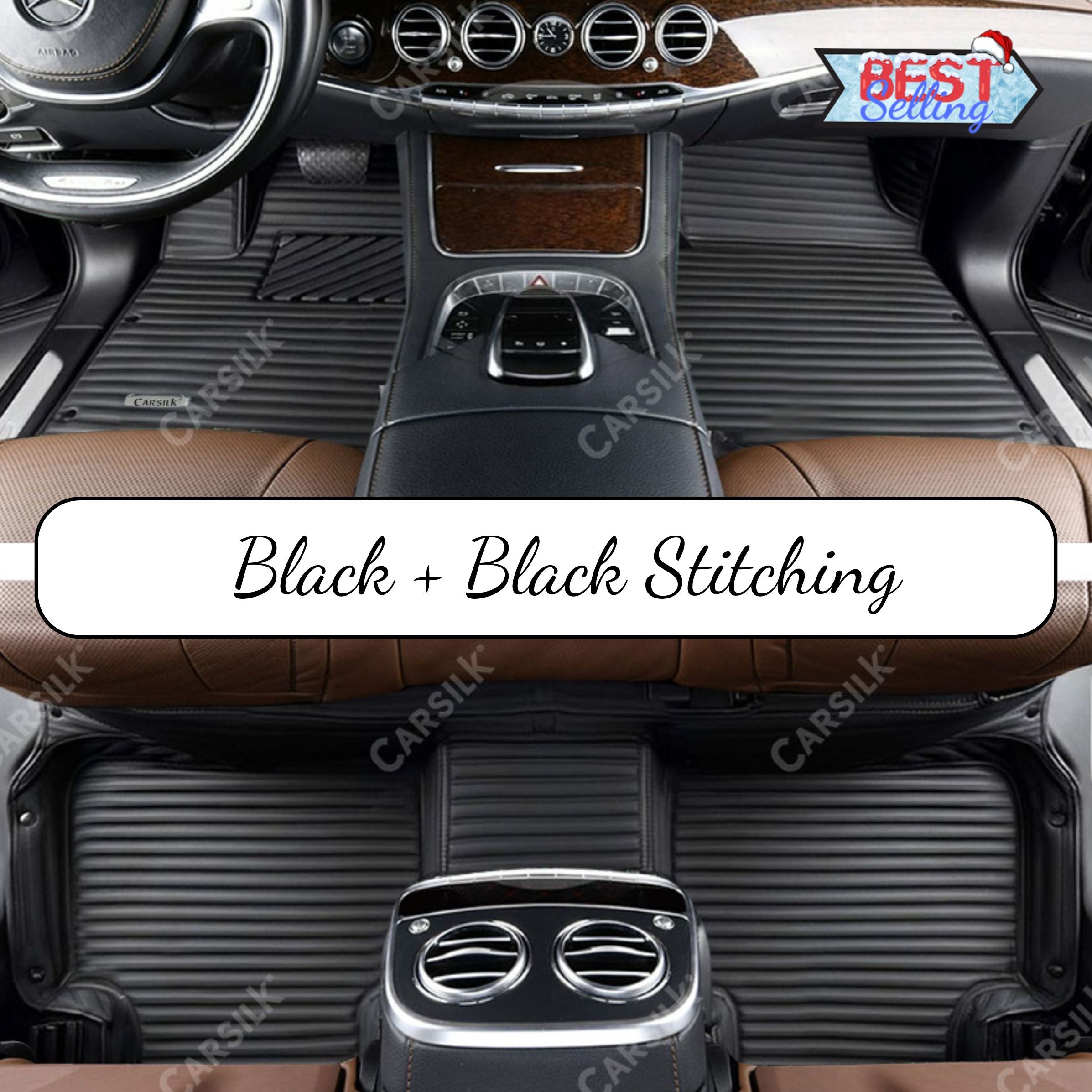 STRIPE CUSTOM SINGLE LAYER CAR MATS SET BLACK