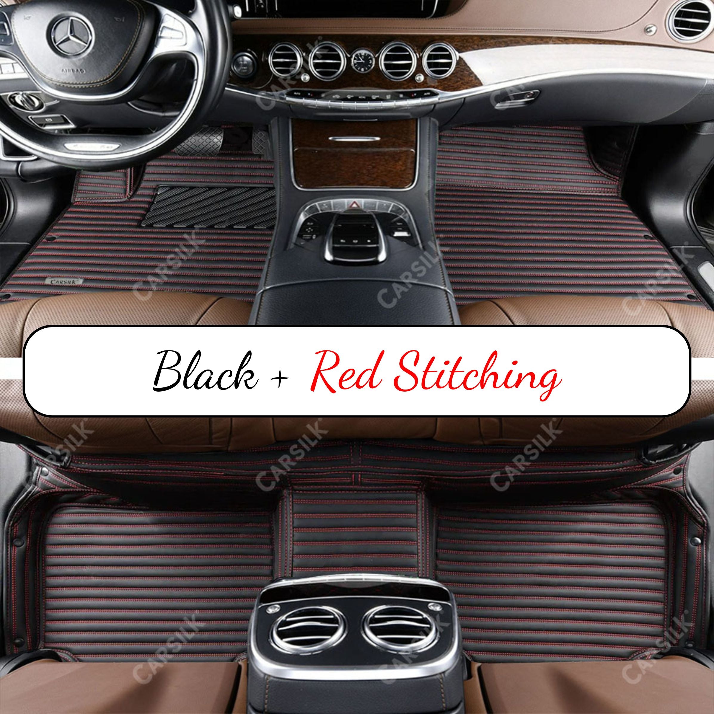 STRIPE CUSTOM SINGLE LAYER CAR MATS SET BLACK & RED