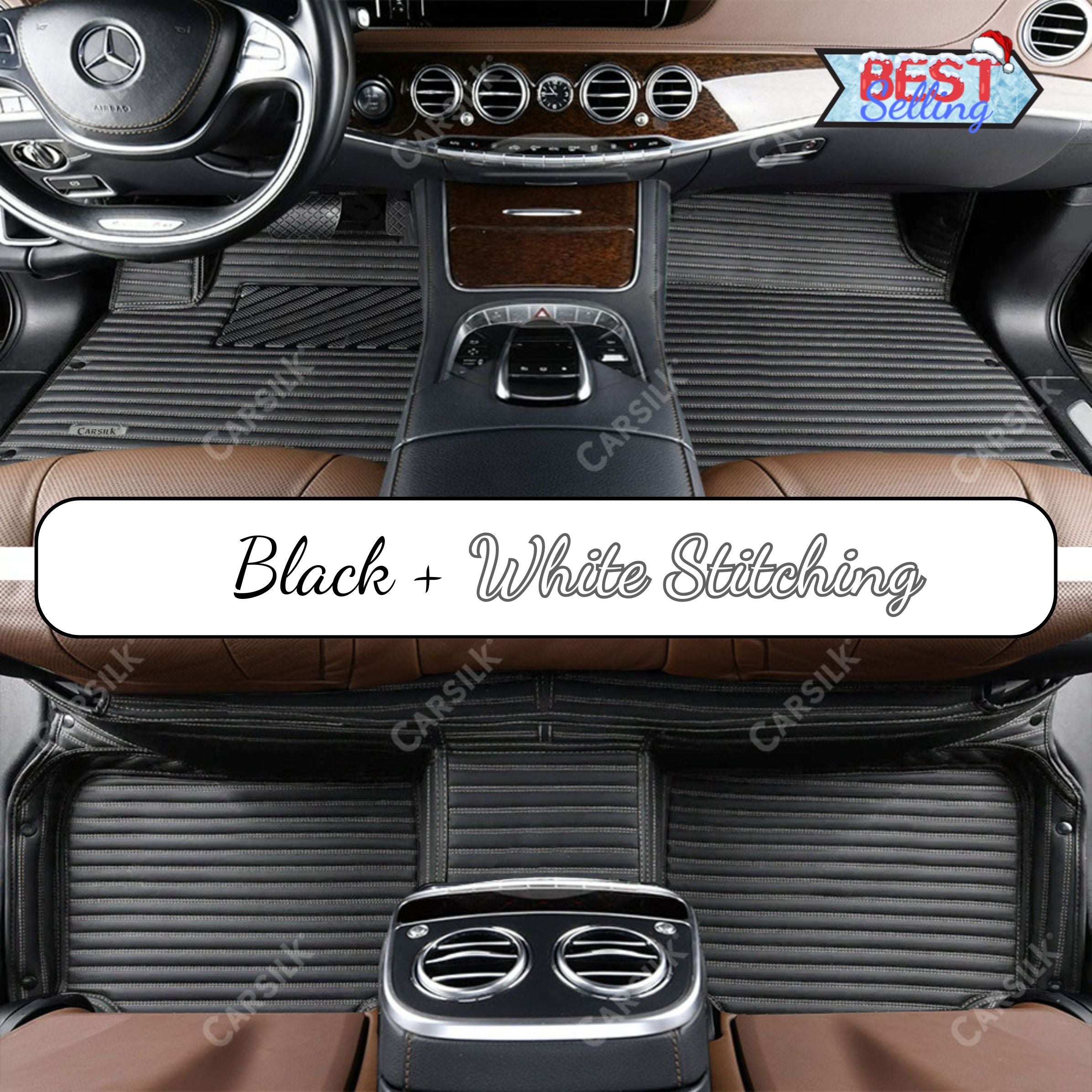 STRIPE CUSTOM SINGLE LAYER CAR MATS SET BLACK & WHITE