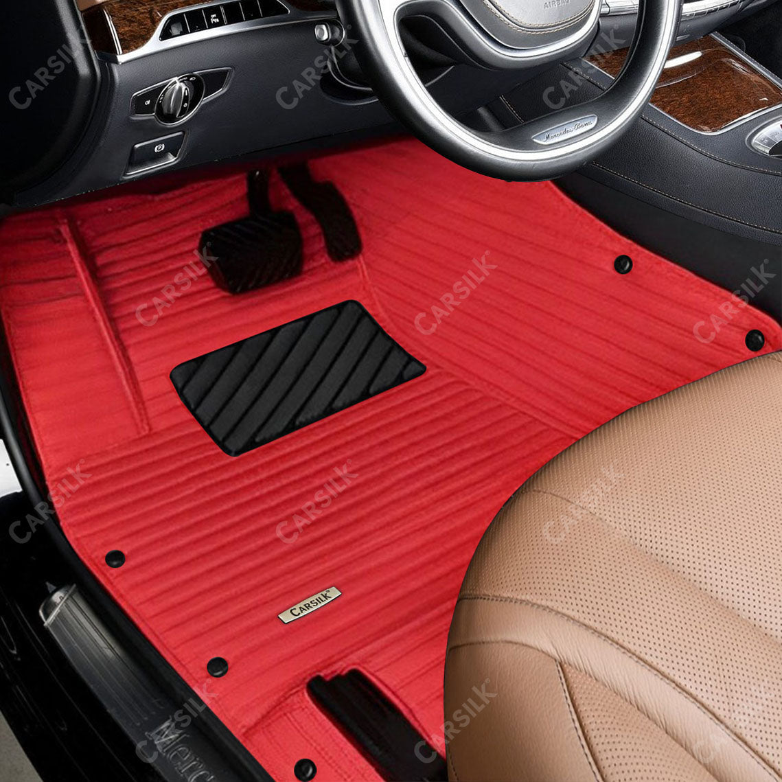 Alternative view of STRIPE CUSTOM SINGLE LAYER CAR MATS SET CHERRY RED