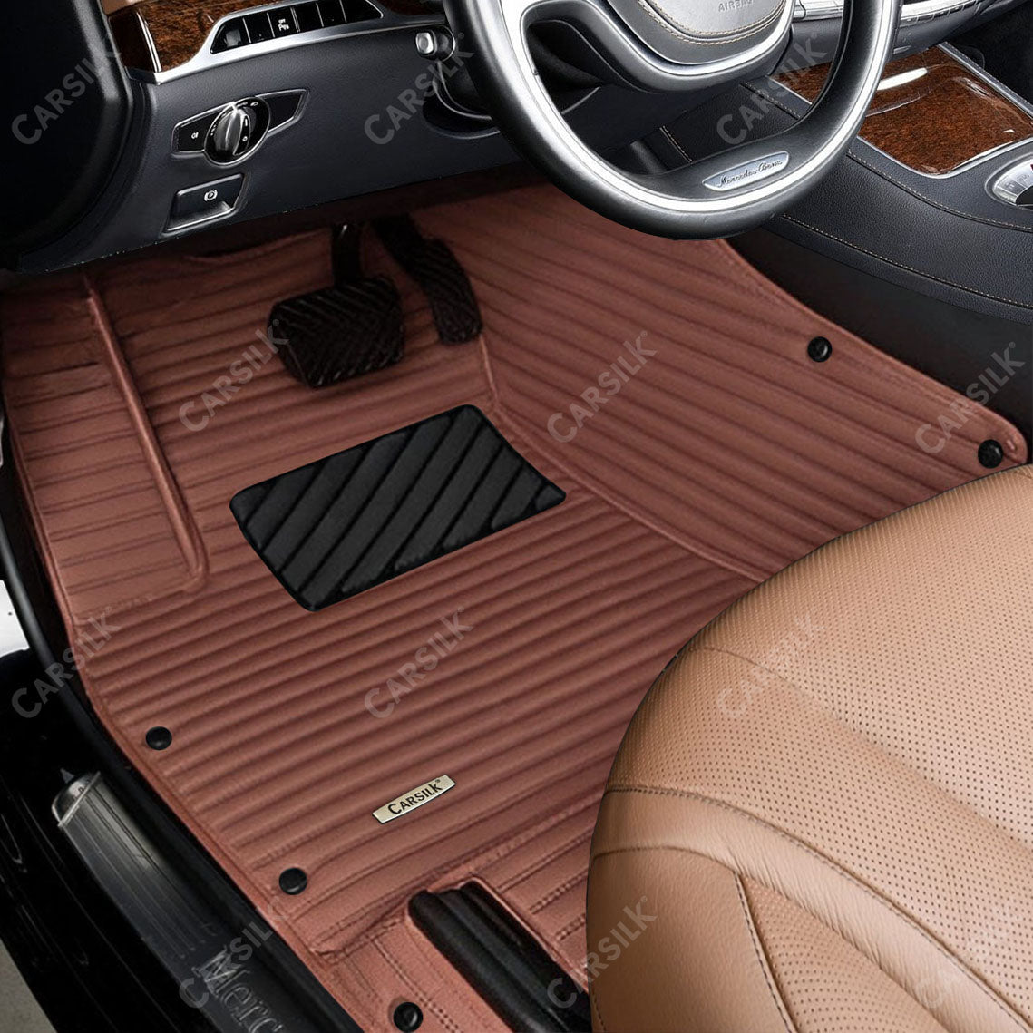 Alternative view of STRIPE CUSTOM SINGLE LAYER CAR MATS SET CHOCOLATE BROWN
