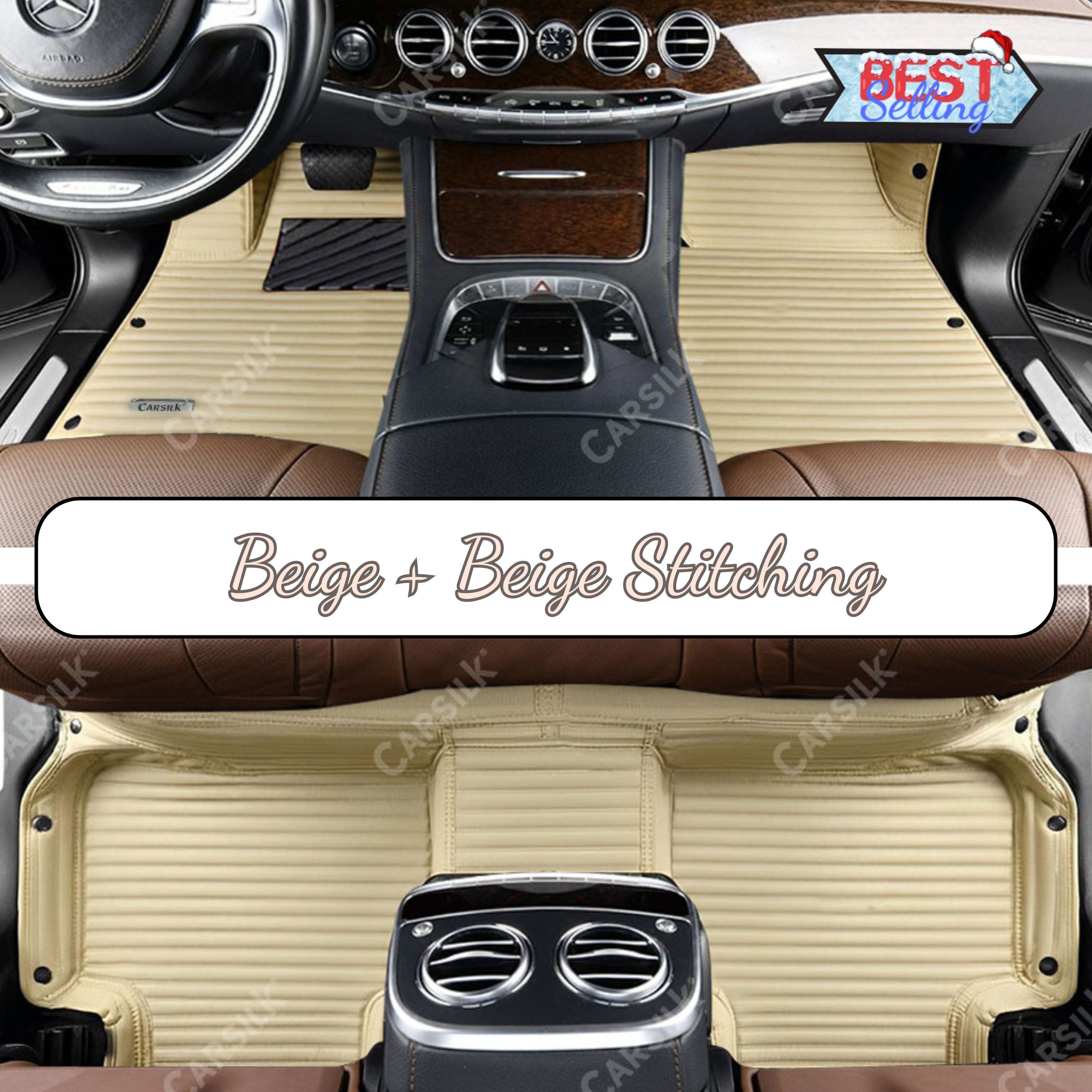 STRIPE CUSTOM SINGLE LAYER CAR MATS SET CREAM BEIGE