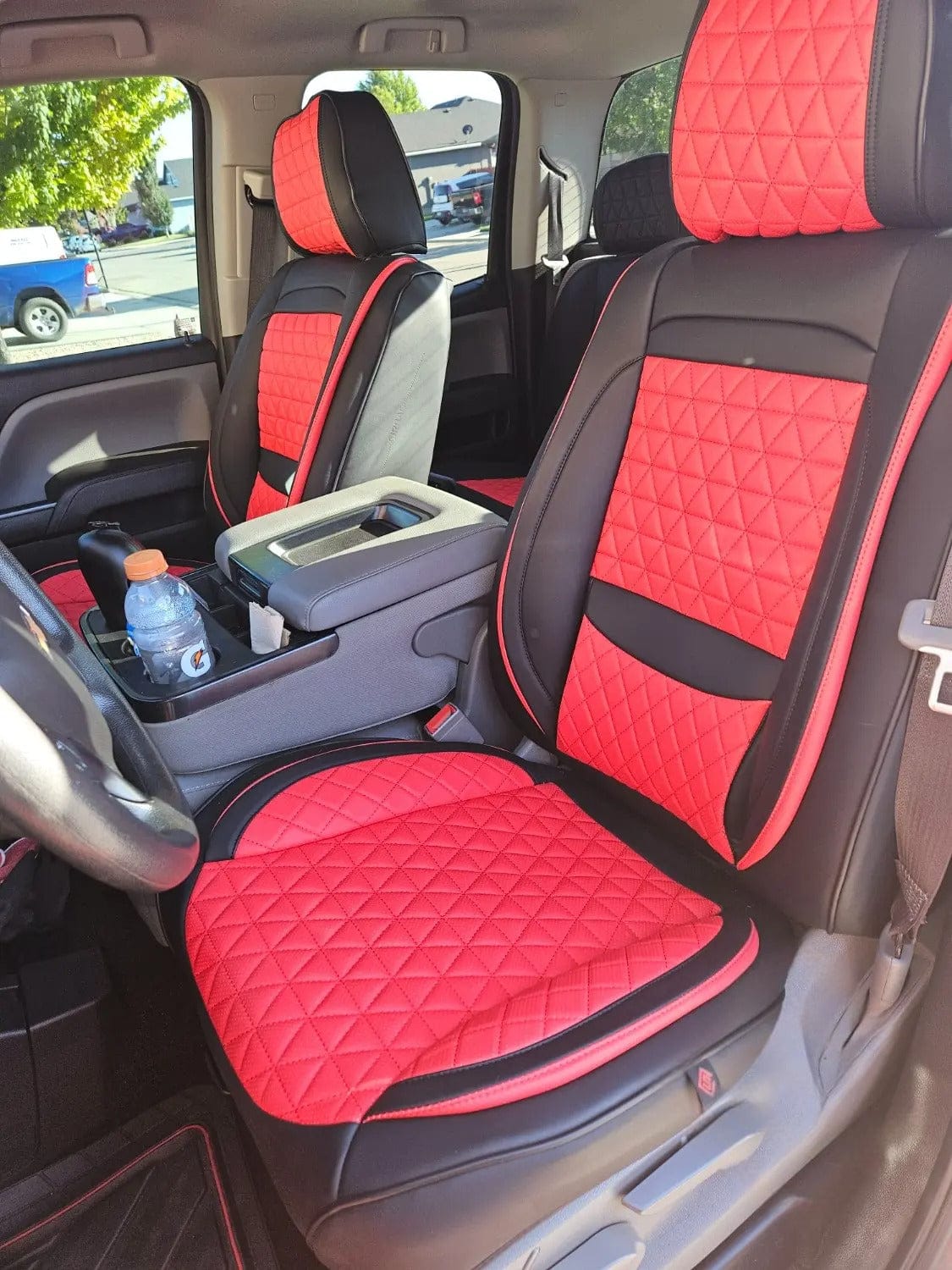 Black & Grey Breathable Waterproof Diamond Pattern Leather Seat Cover for Cars photo review