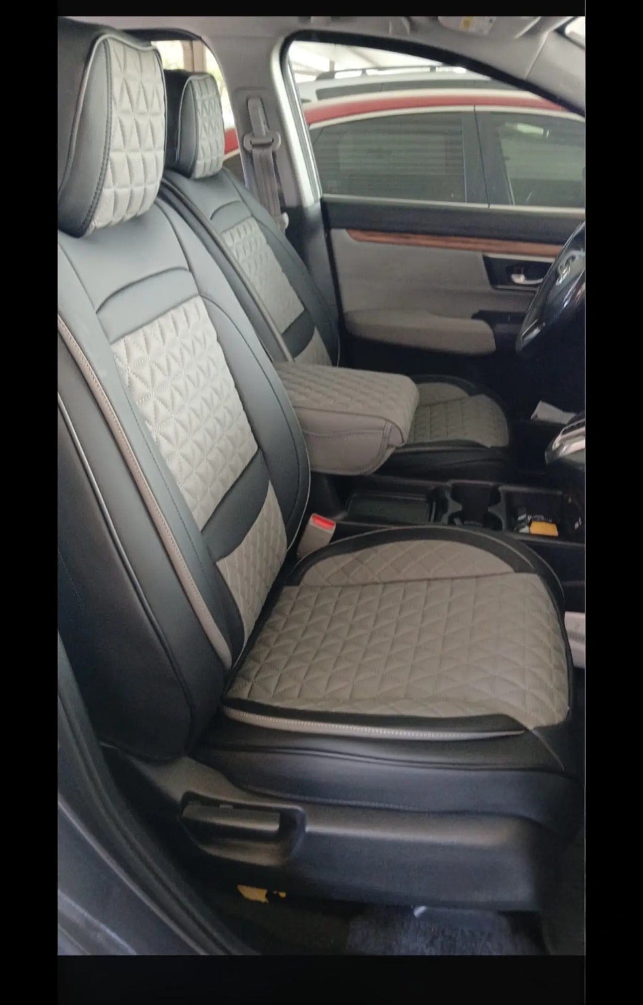 Black & Grey Breathable Waterproof Diamond Pattern Leather Seat Cover for Cars photo review