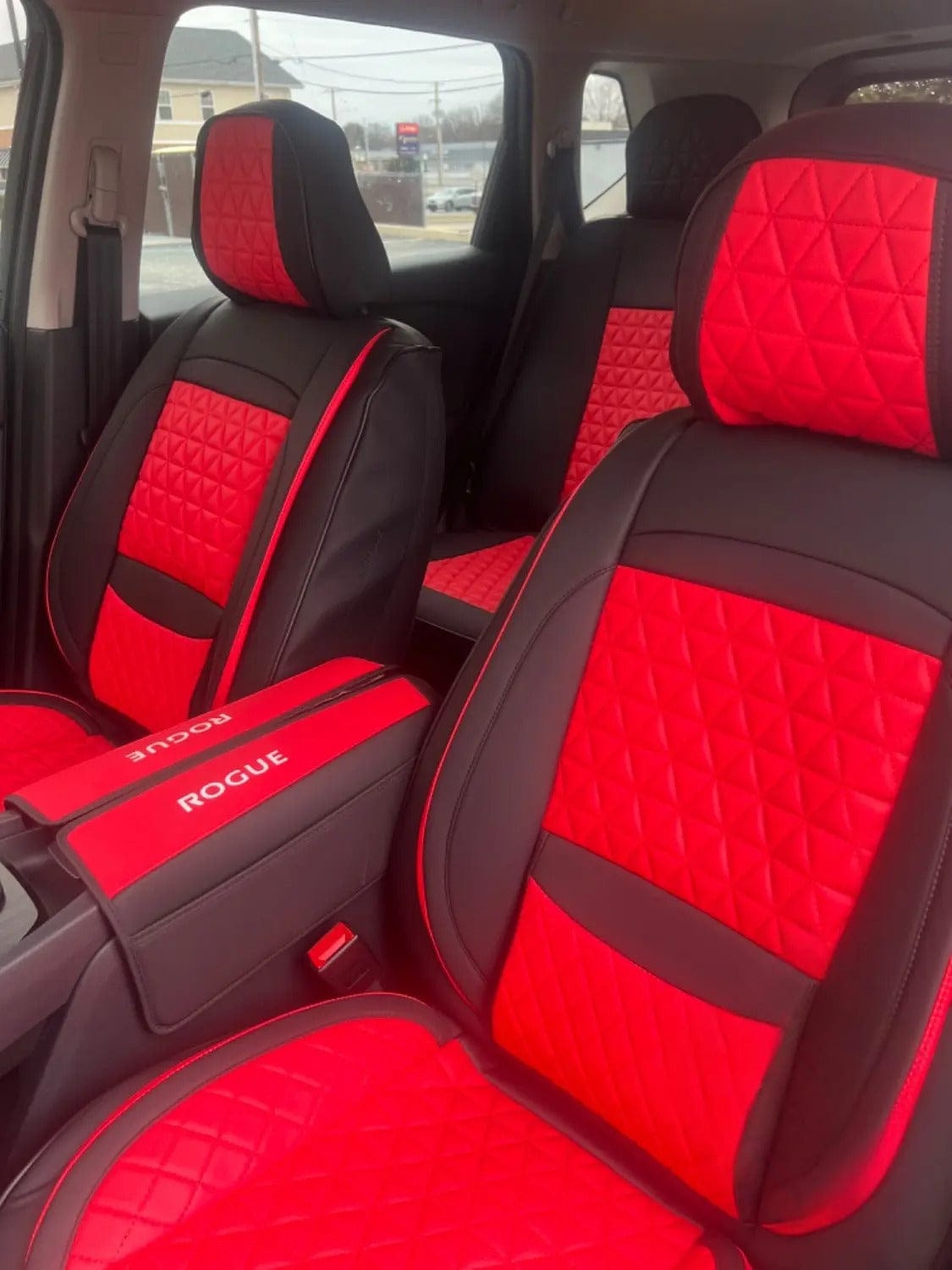 Black & Grey Breathable Waterproof Diamond Pattern Leather Seat Cover for Cars photo review